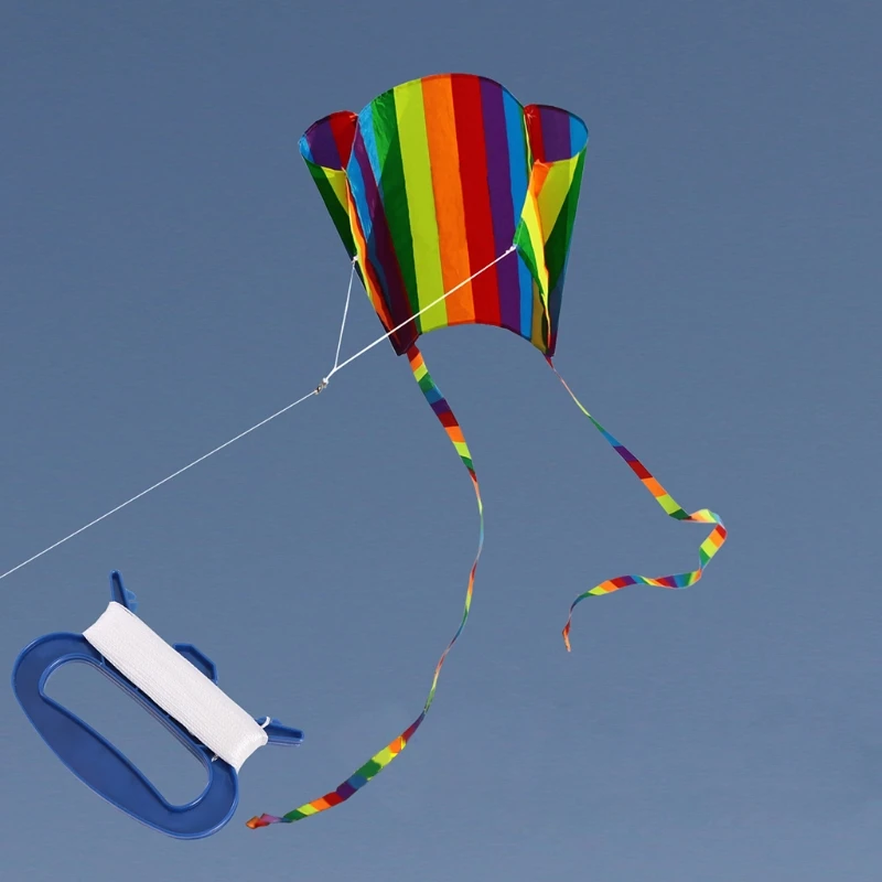 New Rainbow Parafoil Kite With Tails Soft Kite Flying Toys Give 30m