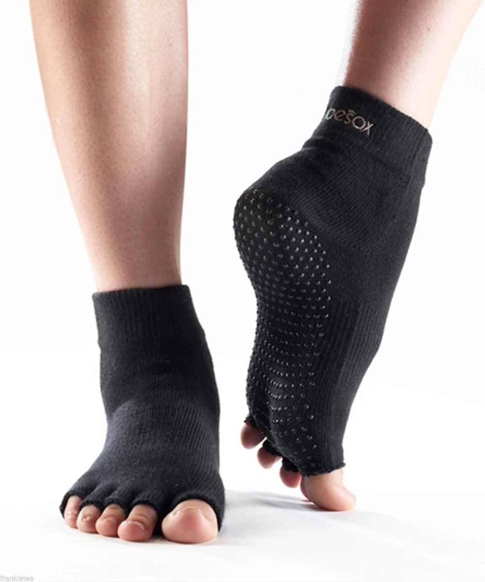 Black Toesox Half Toe Yoga Socks No Slip Five Fingers 5 Toe Pilates All