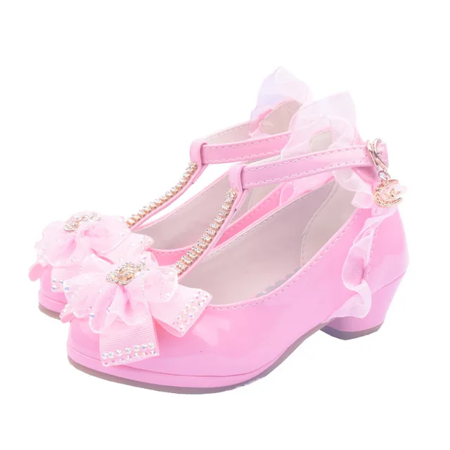 2018 new children's party shoes girls PU low heeled shoes lace flower ...