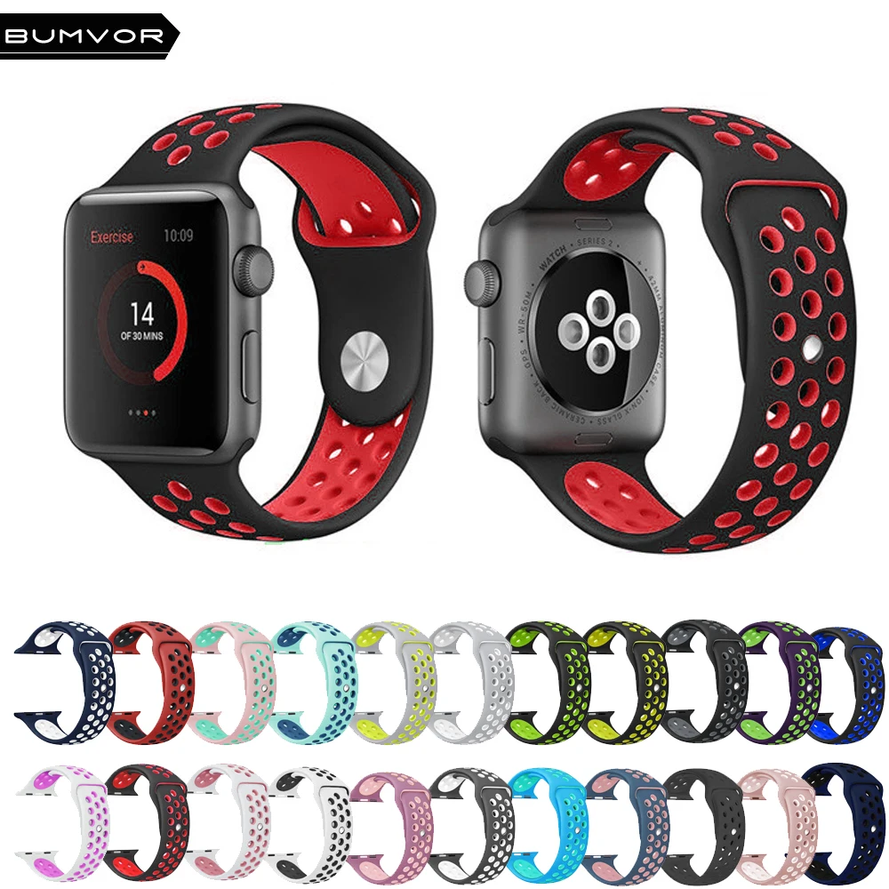 Силиконовый ремешок для Apple Watch 44 мм 40 браслет часов 42 38 спортивный резиновый