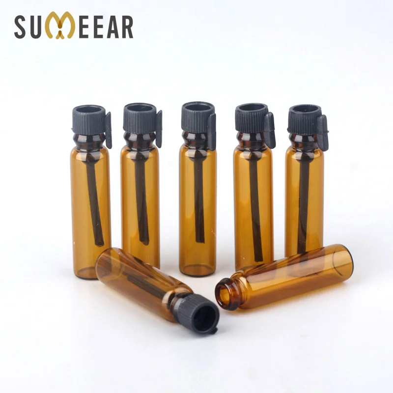 

100Pcs/lot 1ml Mini Empty Essential Oils Case Portable Amber Glass Bottle Refillable Perfume Bottle Test Tube Sample for Gift