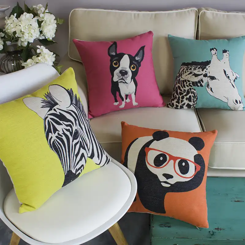 Linen Pillow Cover Cushion Cover Colorful Animals Padan Zebra