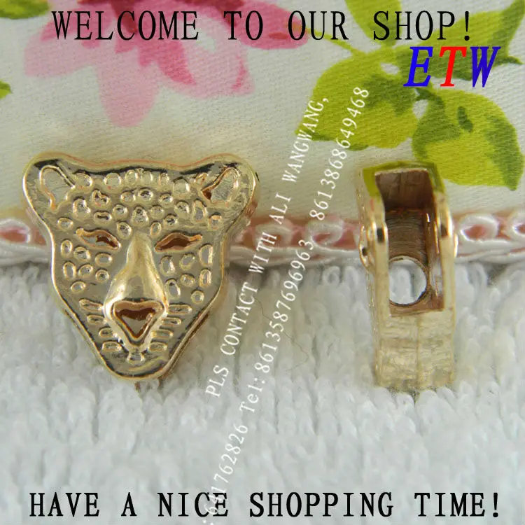 

Free shipping Fashion Alloy Cord End,Double leopard head DIY Plating Gold Connectors 50pcs/lot Jewelry Findings Accessories
