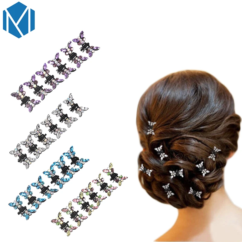 

M MISM 1 pack=12pcs Shiny Butterfly Shape Hair Claws For Girls Cute Hairpins Women Rhinestone Hair Accessories