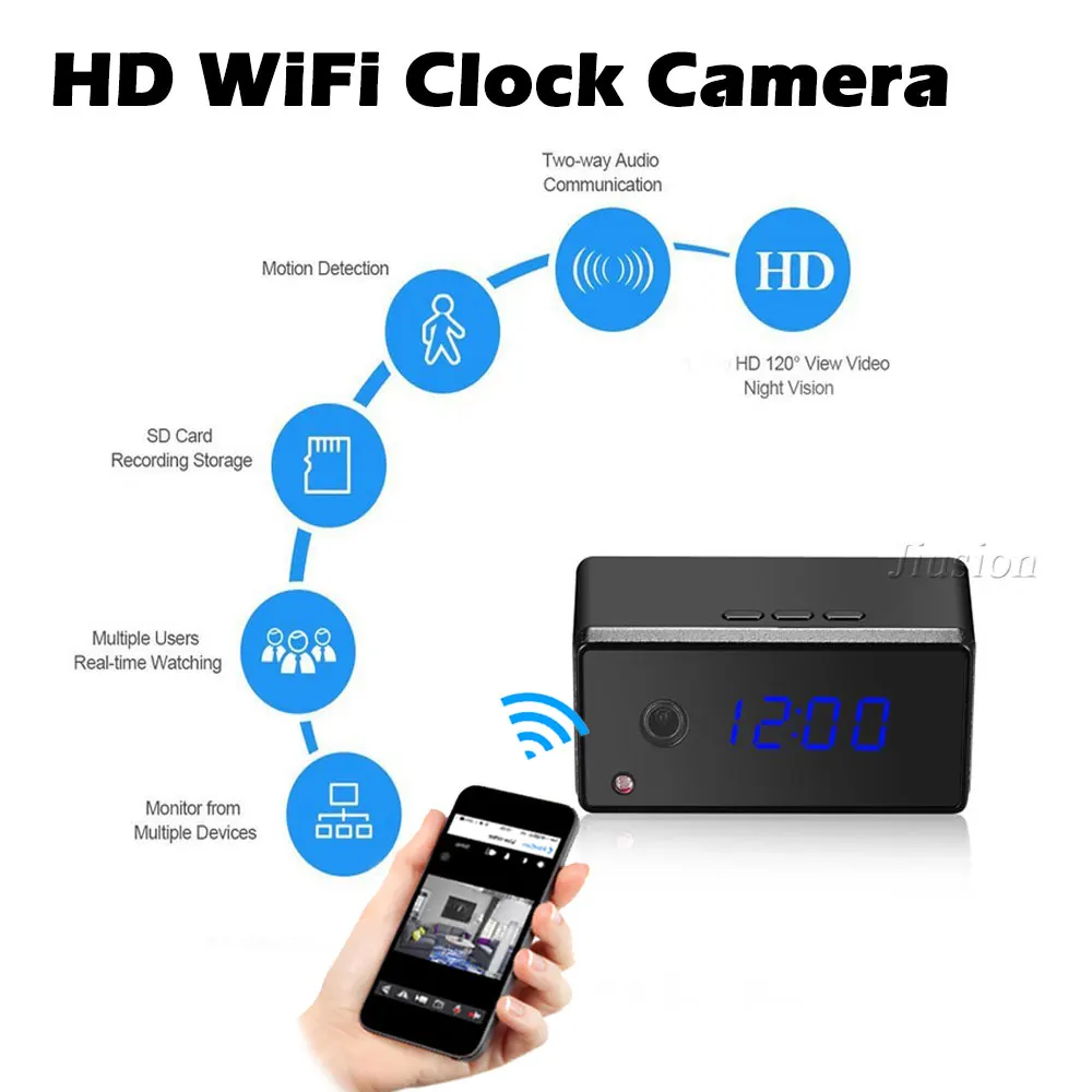 

WiFi Mini Camera Remote Control Clock Cam 720P HD Motion Sensor IR Night Vision Alarm Wireless Micro Camcorder Video Recorder