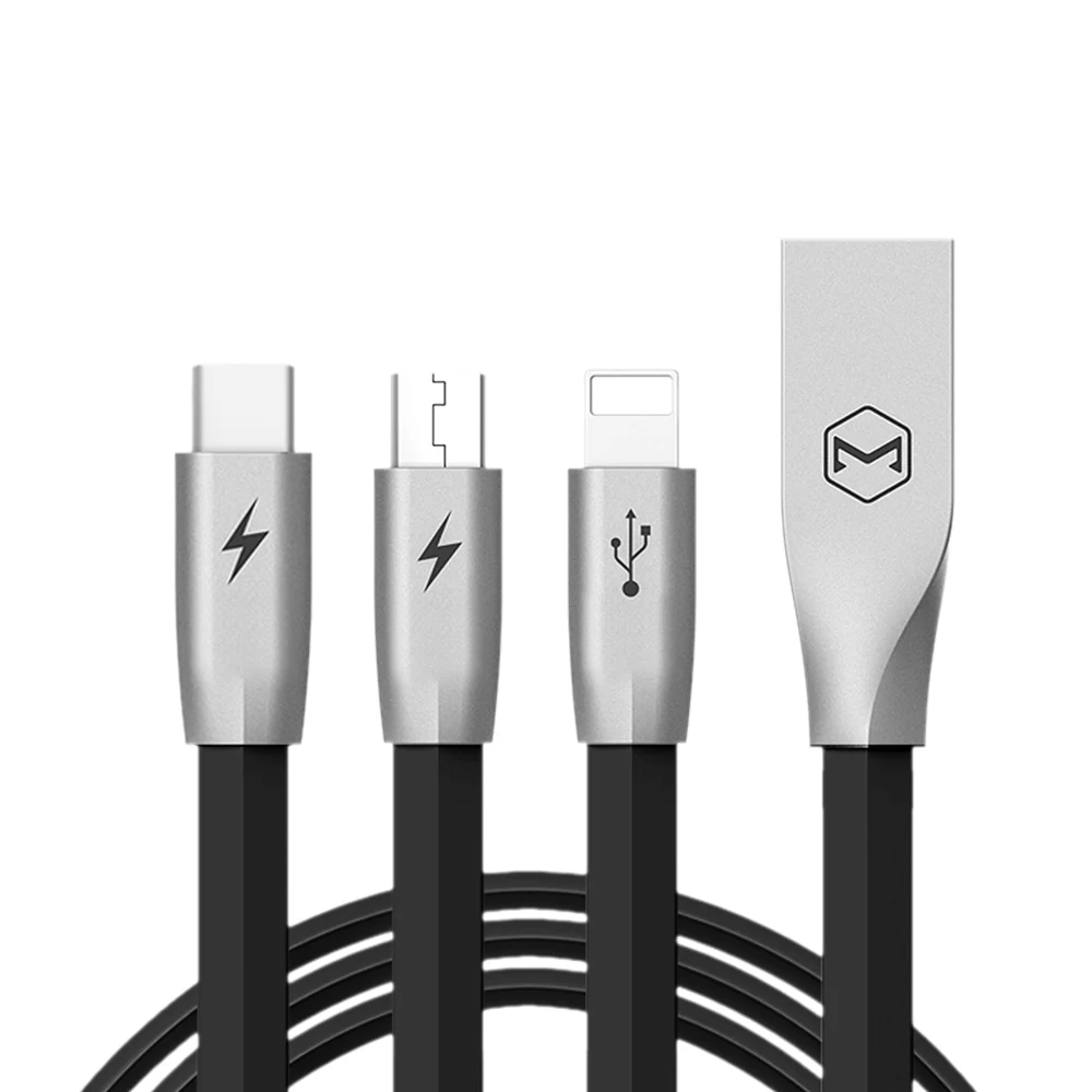 Mcdodo 3 в 1 кабель для передачи данных для Lightning Micro usb type-C зарядный кабель для синхронизации данных для iPhone IOS Android мобильный телефонный шнур - Цвет: black