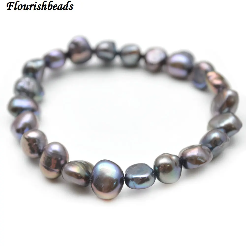 

Peacock Gray Color Pearl Baroque Flat Round Oval Beads Stretch Bracelets Fashion Woman Jewelry 10pc per lot