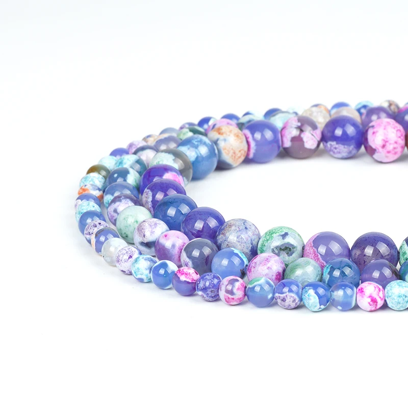

Colorful Fire Agate Gem Stone Beads Spotted Agate Stone Onyx Loose Spacer Bead Material 6/8/10mm Ball for Jewelry Rosary Making