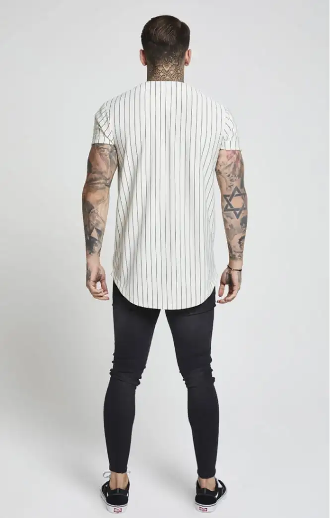 Модная Летняя мужская уличная одежда-, футболки в стиле хип-хоп, шелковые бейсбольные футболки в полоску с вышивкой, Мужская брендовая одежда