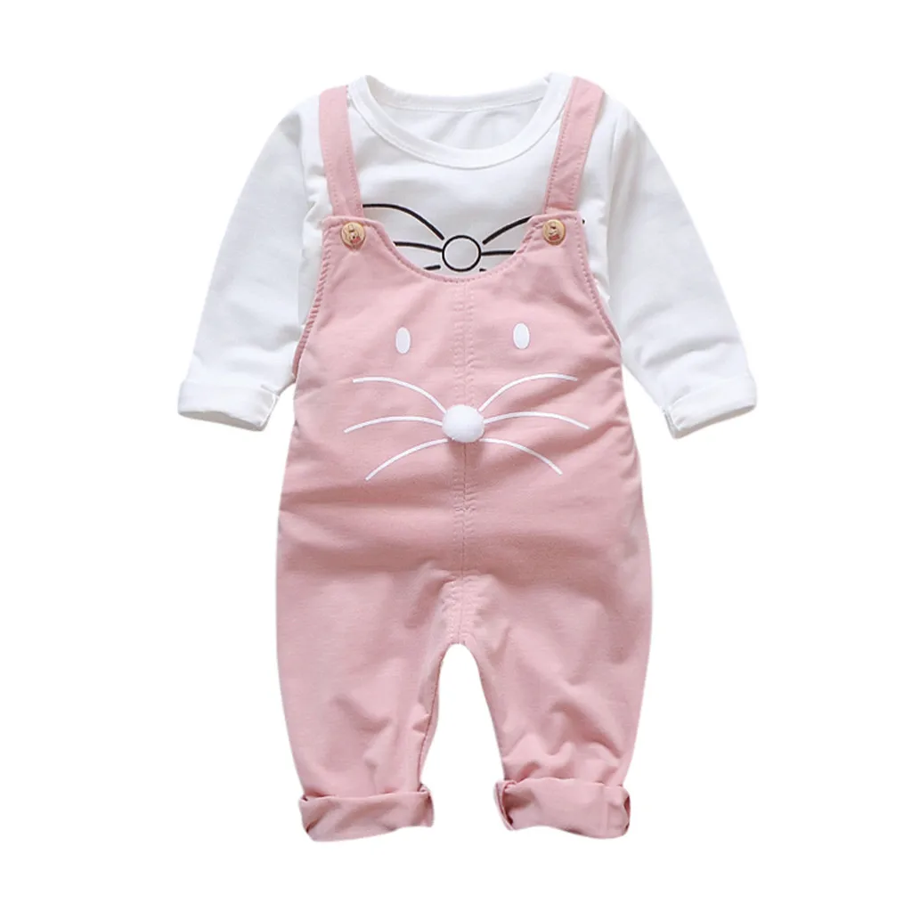 

2019 Fashion Cute Girls Outfits Children Cartoon Clothing Sets Baby T-shirt Overalls 2Pcs/sets Spring Summer Infants Tracksuits