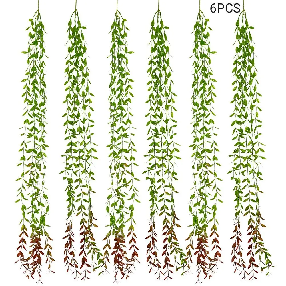 6 шт./компл. искусственная ива Листья Имитация зеленого растения для дома и сада стене висит лозы искусственная зелени завод солнечной энергии для вечерние украшения