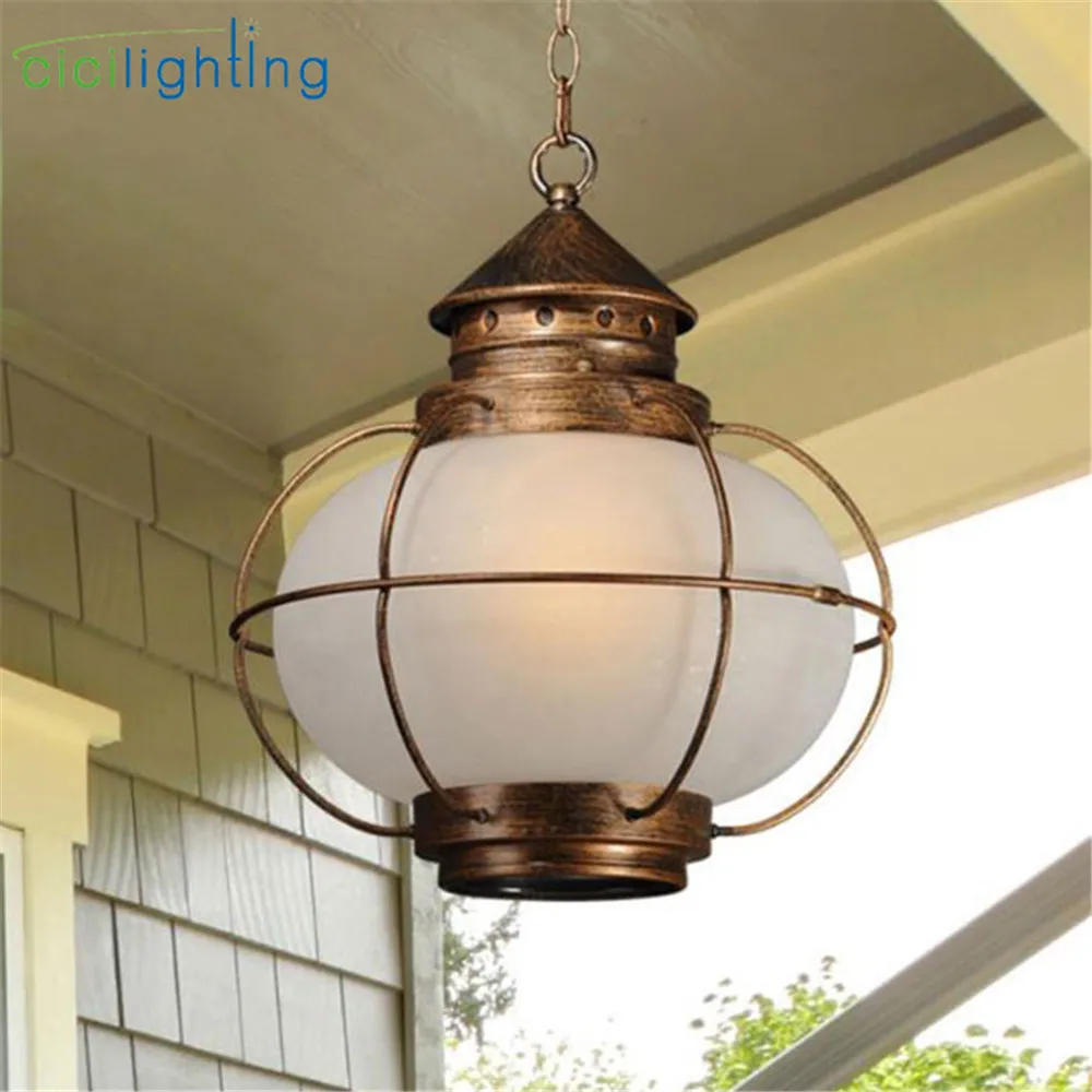 Goede Zwart Rustieke outdoor hanglamp helder of wit glas globe shade waterdichte buitenkant opknoping lamp voor land yard garden