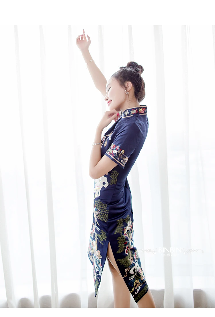 Винтажные вечерние платья Cheongsam с вышивкой для женщин