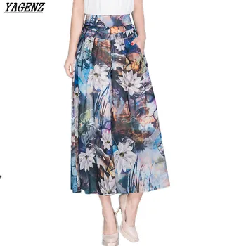 

YAGENZ15 Colors Summer Women Pants New Plus Size 4XL Printed Chiffon Wide Leg Pants Loose Casual Lady Nine Pants Skirt Pants 241