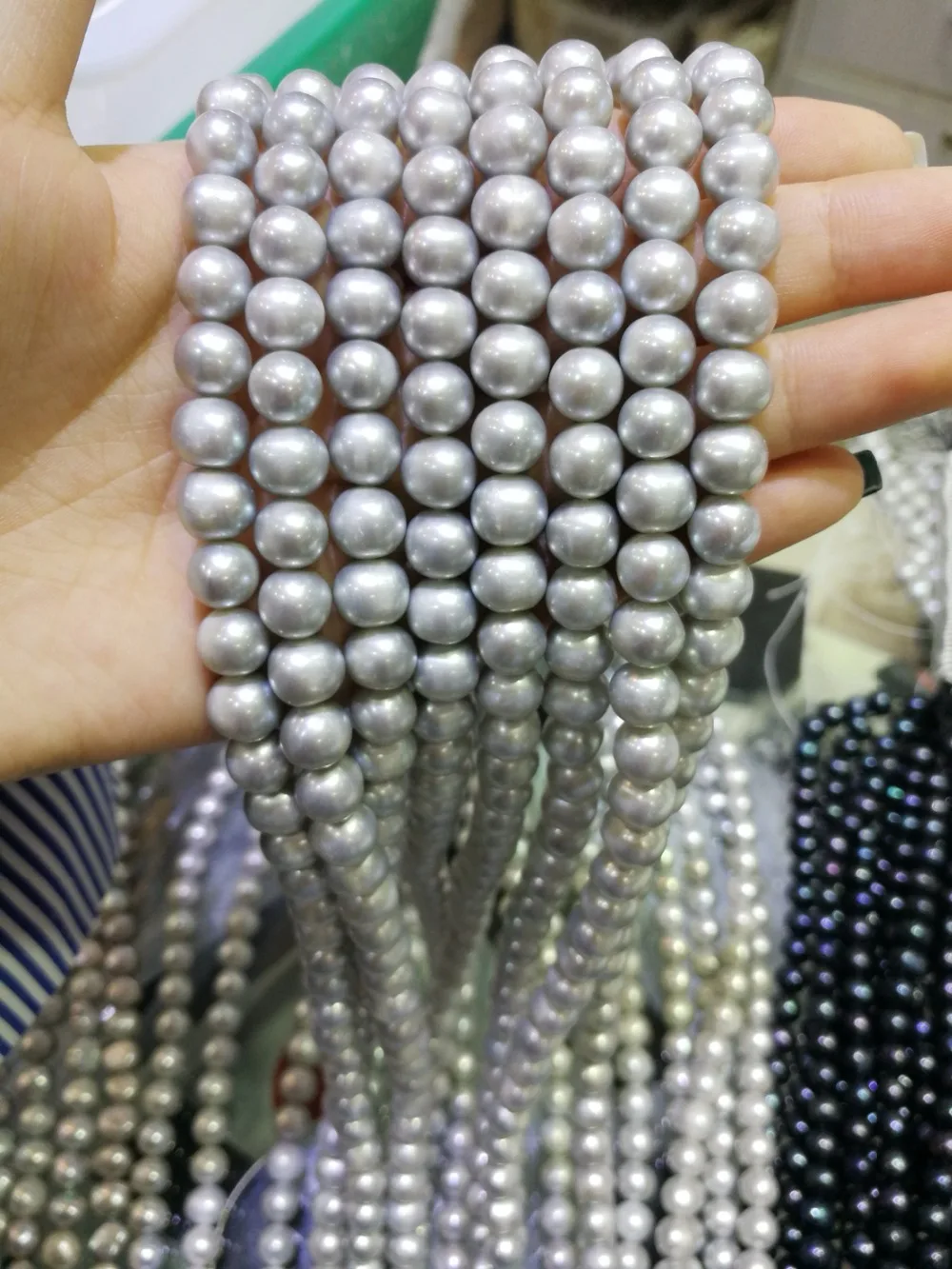 

One Strands 8-9mm bright gray round pearl real natural freshwater pearl loose beads 35cm / 14.5inch DIY