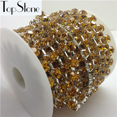 TopStone Стразы ab Crystal круглая чашка цепочка с кристаллами с серебрянной акантовкой, 28ss 38ss 45ss Стекло Chatons в цепочка с подвеской в виде лапы пришивная отделка платье - Цвет: topaz