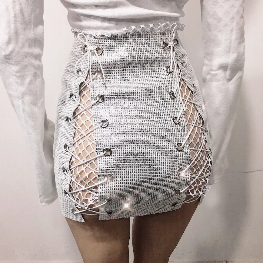 Облегающая мини юбка Etek с блестками и кристаллами на шнурках 2019|skirt tulle|short skirtup skirt