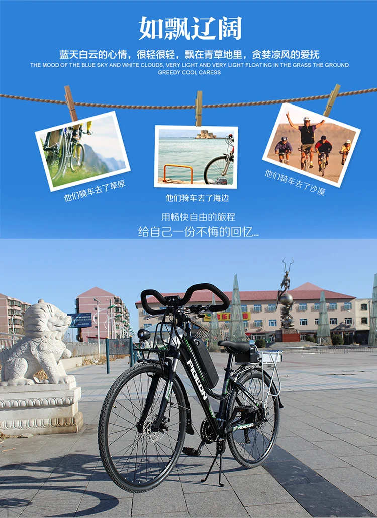 Discount 700c Electric travel bike Electric assistance road bicycle double battery 200km long rang  48V 250w high speed motor  ebike 1