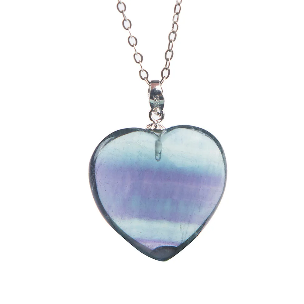 

Natural Love Heart Shape Necklaces & Pendants Gem Stone Colorful Fluorite Quartz Crystal Healing Necklace Charm Jewelry