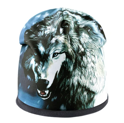 Модные юность шапка зимняя мужская животный принт 3D печать зима толстые капот шапки для женщин хип хоп кепки уличная шапка осенняя - Цвет: Black Wolf