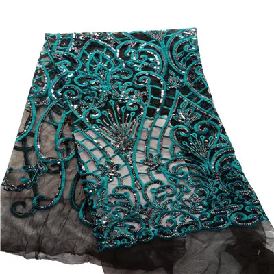 Popular Style Sequins French lace fabric For Wedding Dress Nigerian Lace Fabric HX1073-2 - Цвет: as picture