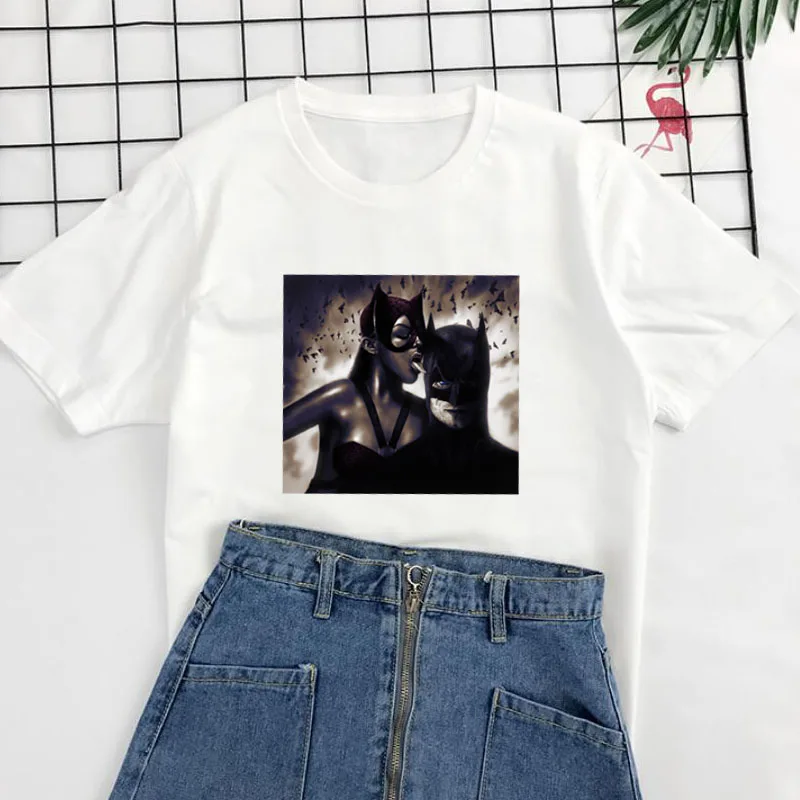 ZSIIBO, новинка года, летняя забавная футболка для больших мальчиков и девочек, хлопковая Футболка с круглым вырезом и рисунком Бэтмена и женщины-кошки