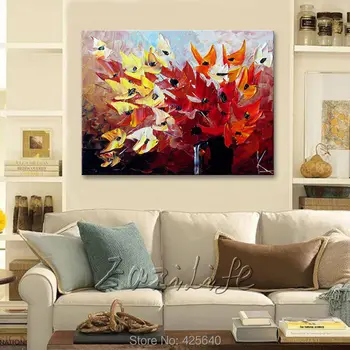 

Flower hand-painted wall painting palette knife wild flower abstract oil painting canvas modern room decorates living room 3