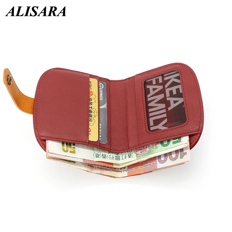 

Alisara Women Mini Wallets Genuine Leather Female Credit Card Wallet Cowhide Slim ID Wallet Clip Small Purses Change Money Bag