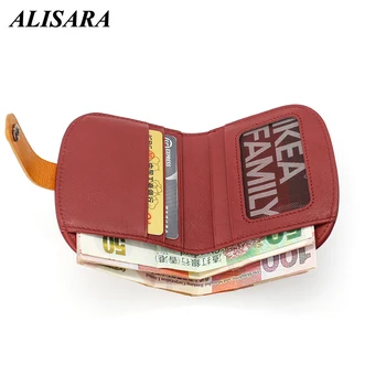 

Alisara Women Mini Wallets Genuine Leather Female Credit Card Wallet Cowhide Slim ID Wallet Clip Small Purses Change Money Bag