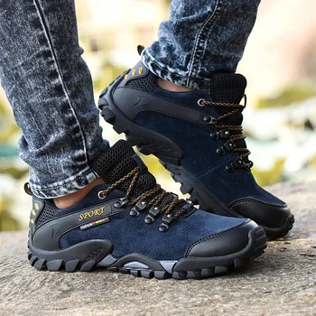 

JIBAOKE 2019 Genuine Leather Hiking Shoes Men Outdoor Trekking Sneakers Autumn Winter Mountain Boots Outdoor Man Climbing Shoes