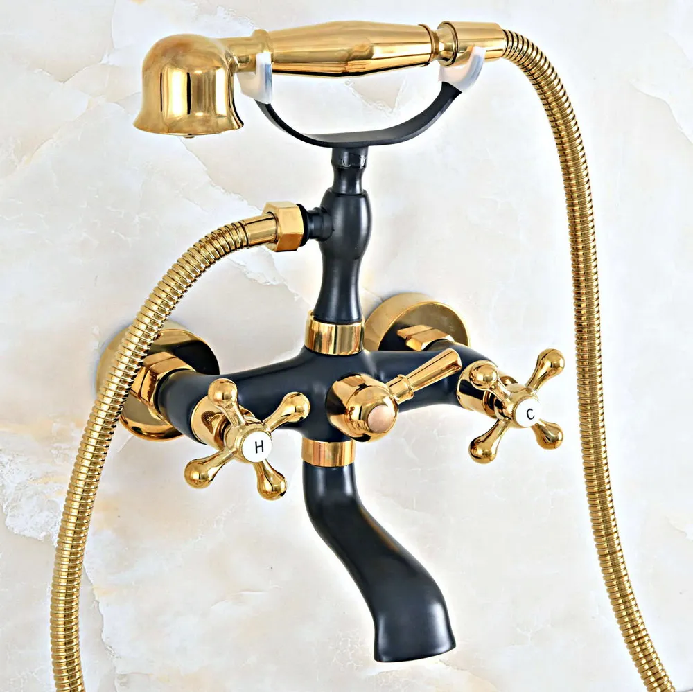 Us 73 2 40 Off Oil Rubbed Bronze Gold Brass Clawfoot Bath Tub Faucet W Hand Shower Wall Mount Dual Handles Mixer Tap Kna458 In Bathtub Faucets From