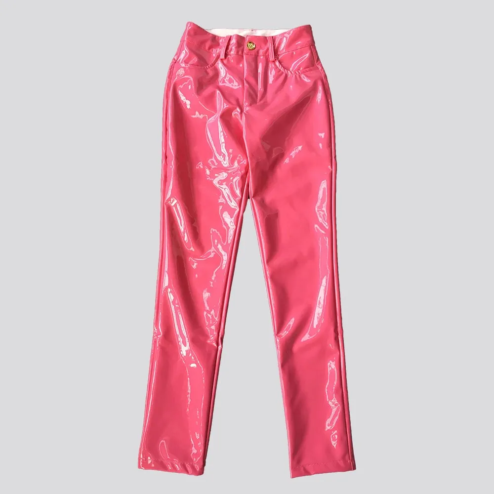 UKCNSEP женские брюки Pantalon Femme черные брюки полной длины сексуальные женские брюки высокого качества женские облегающие брюки из искусственной кожи - Цвет: Розовый