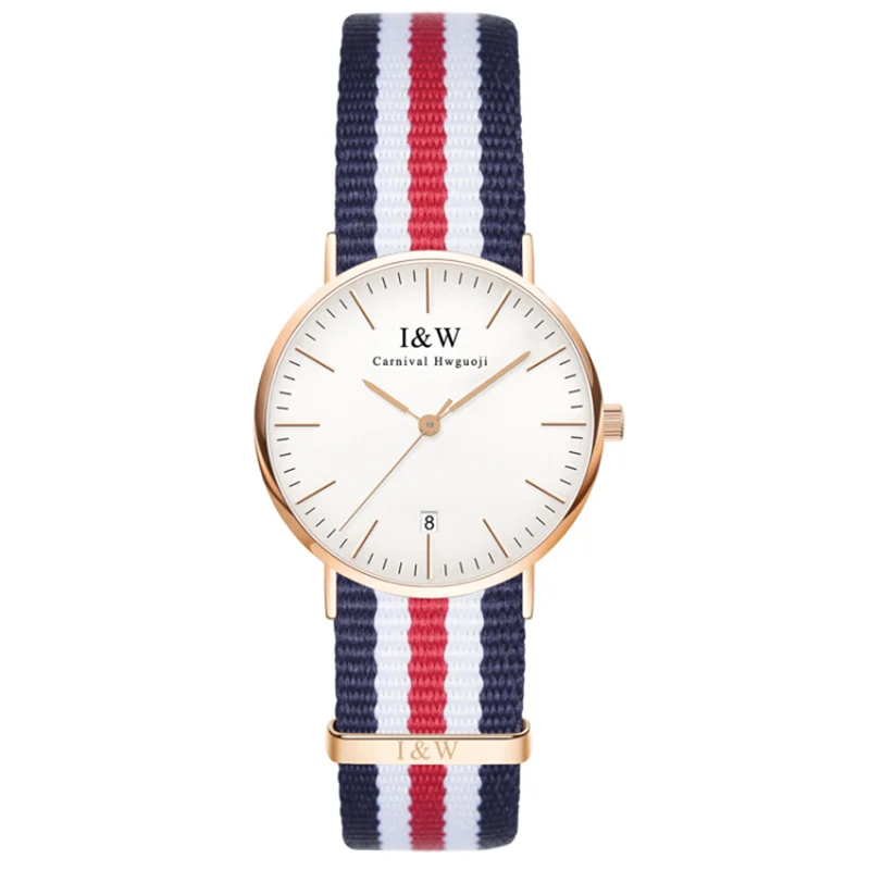 

2018 New CARNIVAL Imported Movement Quartz Watches Women Ultra-Thin Case Canvas Strap Stainless Steel Rose Gold Clock