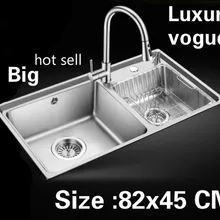 Квартиры двойной кухонный паз раковина сделать Блюда Высокого Качества 304 нержавеющая сталь большая Горячая 82x45 см