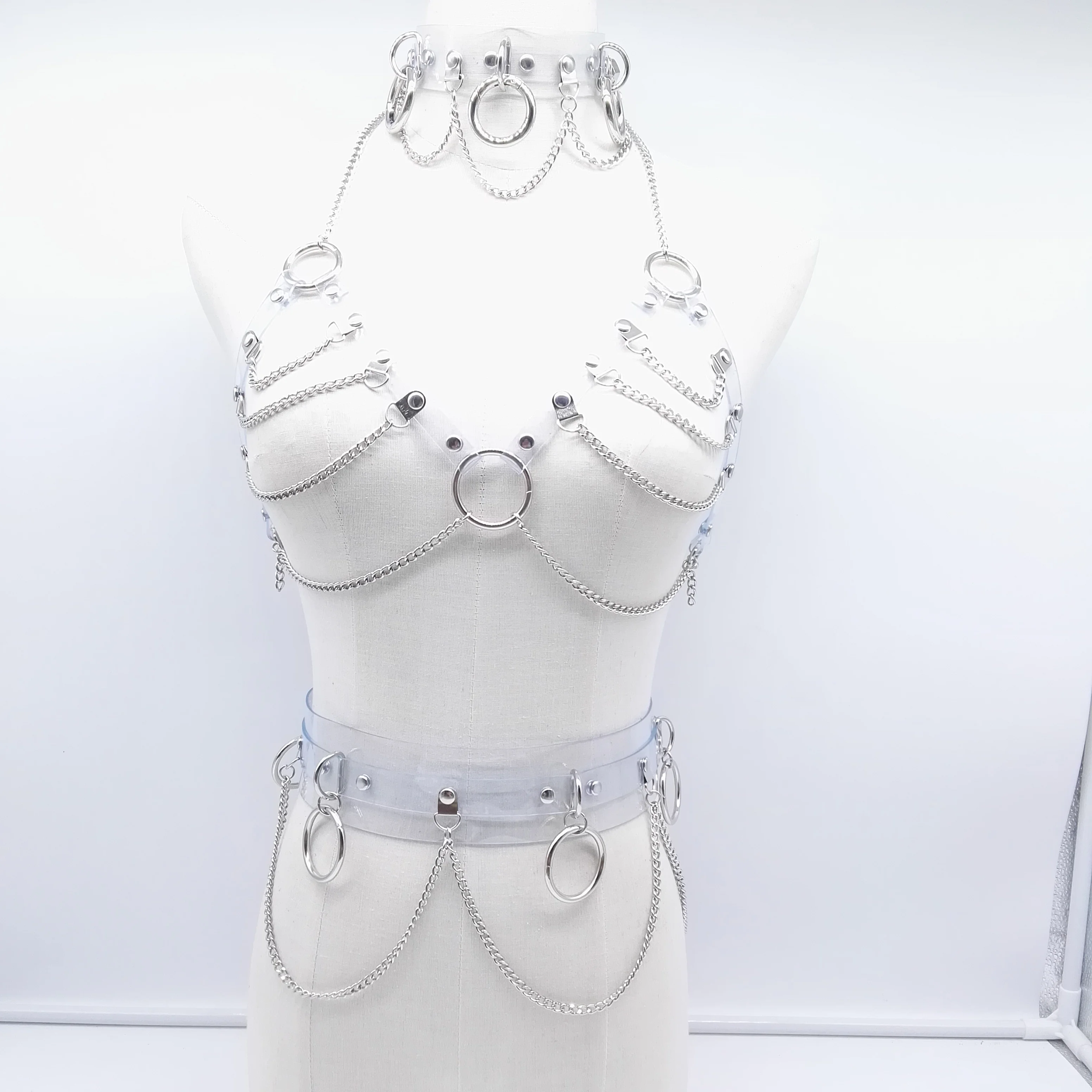 Женский прозрачный кожаный ремень с заклепками и цепочкой|belt sexy|body harnessharajuku bondage |