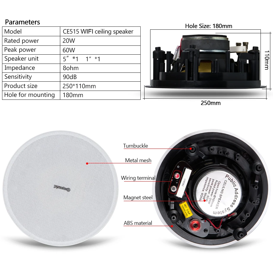 OUPUSHI wifi потолочный динамик 20-60 Вт Высокое качество Встроенные колонки домашний фоновый динамик используется для различных общественных систем