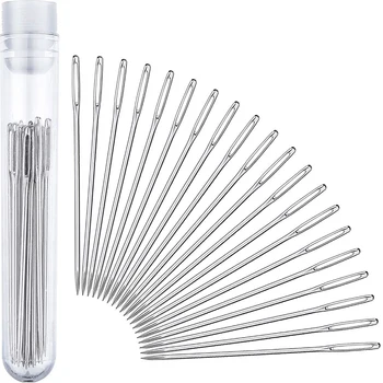 

20PCs/Box Large Eye Sewing Needles Cross Stitch Stainless Steel Hand Sewing Needle with Threader Home DIY Sewing Tool 5.2cm