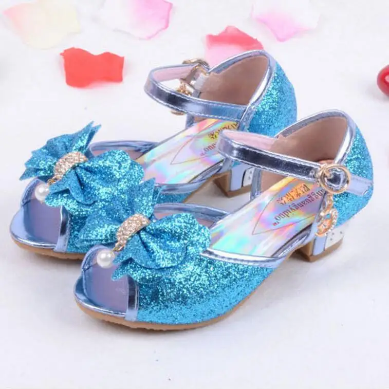 Обувь для девочек сандалии Обувь на высоком каблуке Дети принцессы Летняя кожаная Elsa обувь Chaussure Enfants FILLE sandalias Nina