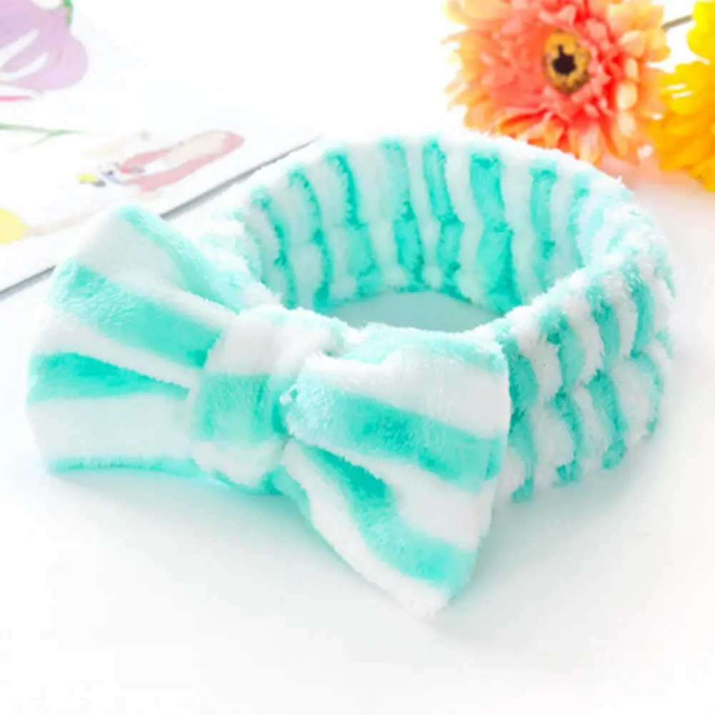 Lovely Big Bow Dot Striped Soft Shower Hair Band Wrap Headband Bath Make Up US cute headbands for women