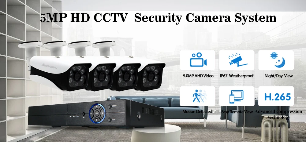 4CH 5MP AHD DVR комплект камер видеонаблюдения 4 шт. 5.0MP камера безопасности IP66 наружная система видеонаблюдения приложение для просмотра