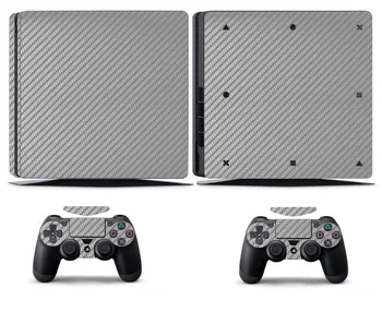 

Silver Carbon Fiber PS4 Slim Skin PS4 Slim Sticker Vinly Skin Sticker for Sony PS4 Slim PlayStation 4 Slim and 2 controller skin