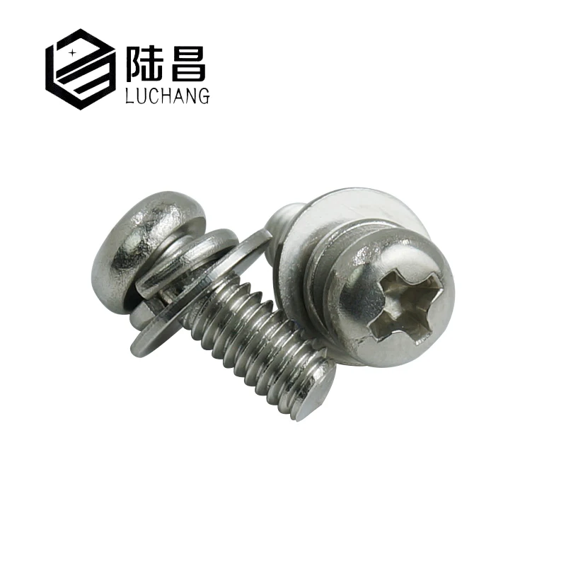 

luchang metric thread M2.5 M3 M4 stainless steel Phillips Pan Head Three Combination Screw Three screws with washer