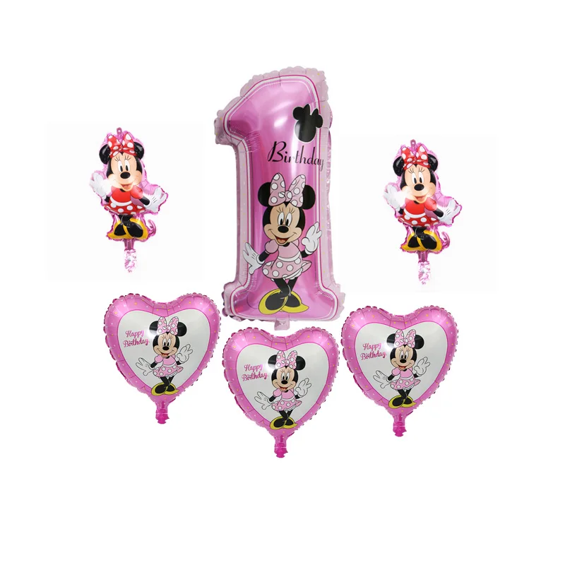 

6pcs Minnie ball New cartoon style aluminum balloon baby 1 birthday party decoration decorative inflatable toys self-sealing