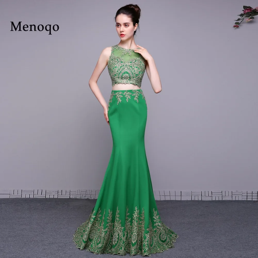 

Real Photos Two Piece Green Prom Dresses Vestidos De Graduacion Junior Long Party Dresses Sexy Women Formal Evening Gowns