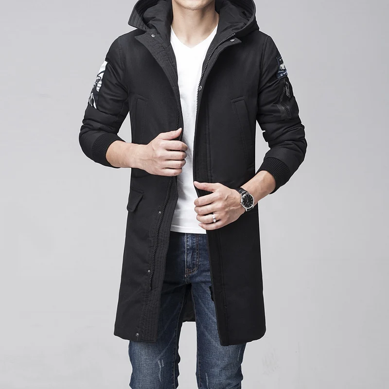 Новая одежда Куртки Бизнес длинное плотное зимнее пальто Мужская однотонная парка модное пальто верхняя одежда