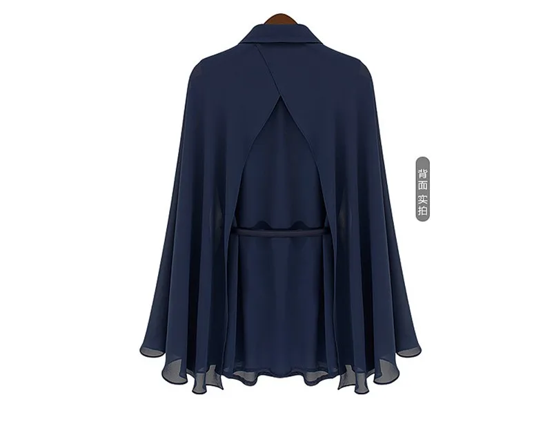 vestidos de fiesta Womens Chiffon Cloak Blouse Shirts Tops Elegant Navy Blue Beige Chiffon Cloak Sunscreen Tops Ladies Fashion  (23)
