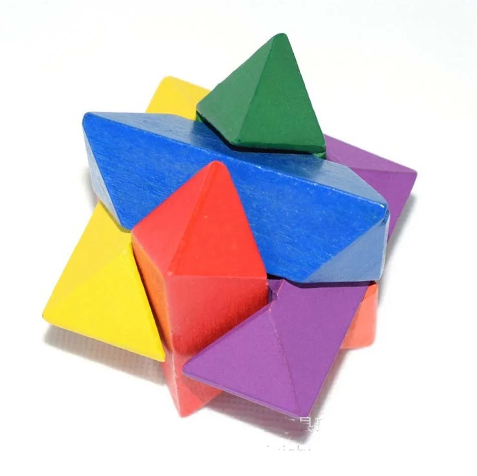 

022 Educational Games Toys puzzle wooden puzzle IQ brain teaser colorful Kong Ming Lock /Lu Ban Lock toy