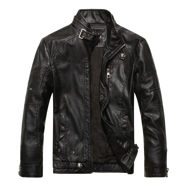 En venta Chaqueta de cuero estilo motorista para hombre, chaqueta masculina de cuero, prendas de vestir, rompevientos, abrigos de cuero, tops con cremallera x1nl89QL