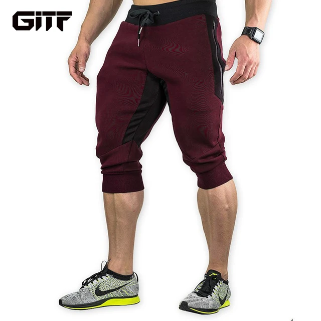 US $9.64 GITF Mens Sports Gym Athletic Shorts Middle trousers elastic band zipper pocket sports man middle 