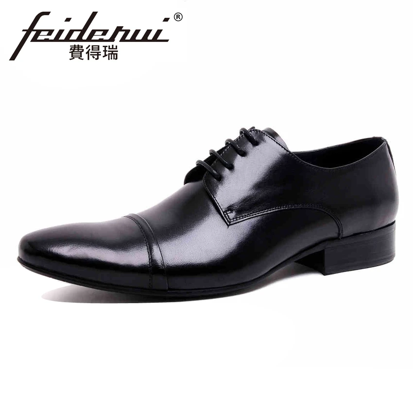 Мужские туфли дерби ручной работы из натуральной кожи с острым носком на